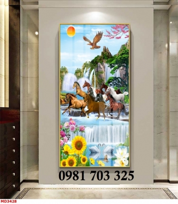 Tranh gạch phong thủy bát mã khổ đứng