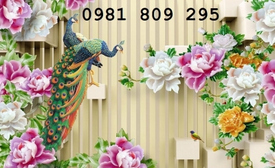 Tranh gạch men 3d chim công phòng khách GF6Y