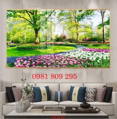 Tranh gạch men 3d, tranh tường vườn hoa đẹp HP9333