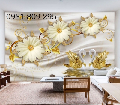 Tranh hoa 3d phòng khách- Gạch tranh hoa ốp tường