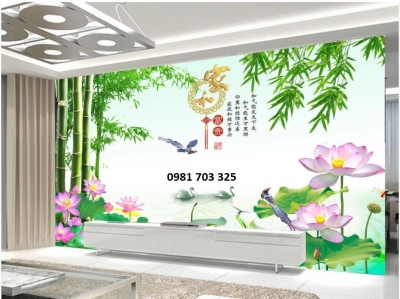 Tranh gạch 3d trang trí hoa sen đẹp