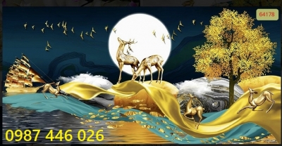 Tranh gạch men cây tiền lộc vàng HP822