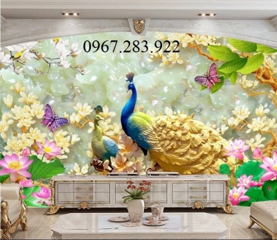 Tranh 3D- Tranh gạch chim công