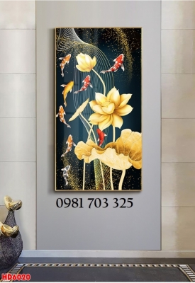Tranh phong thủy hoa sen cá chép, tranh gạch
